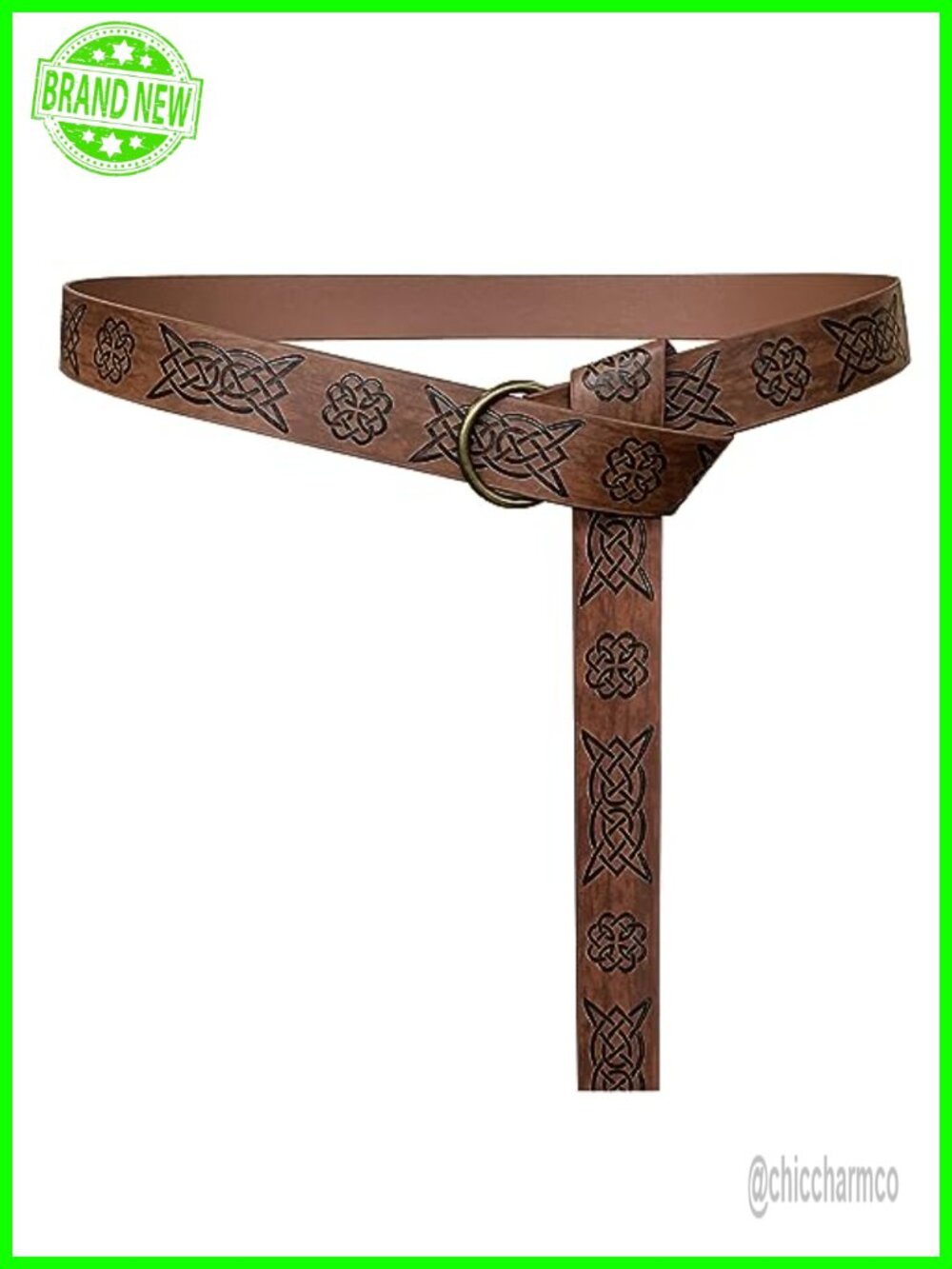 Embossed PU Leather O-Ring Belt Retro Renaissance Knight Cosplay